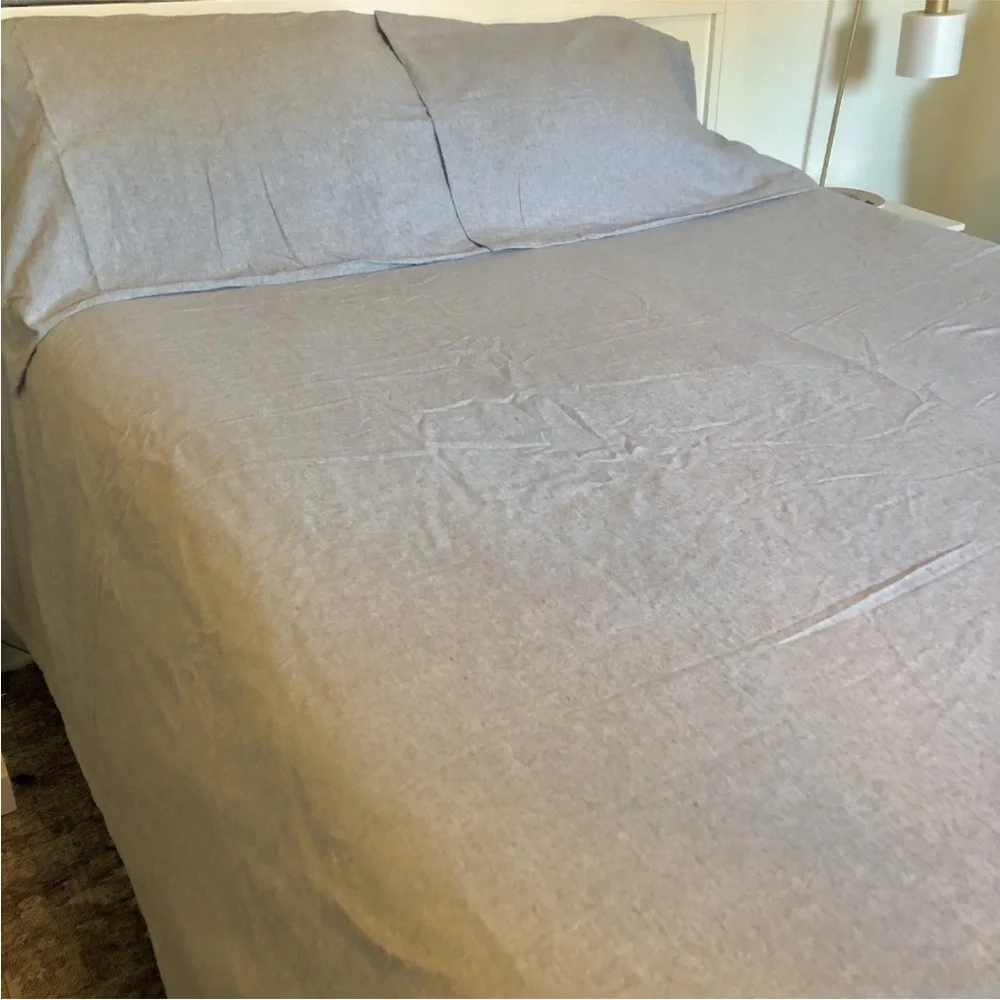 Boll & Branch Heathered Gray Organic Cotton Flannel King Duvet Cover & Sham Set